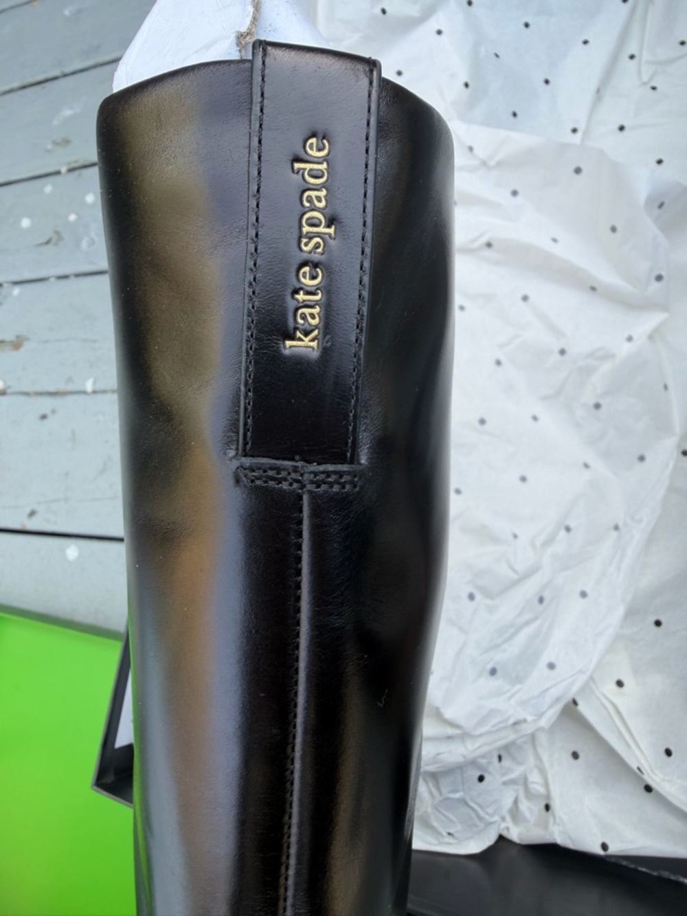 kate spade Black Leather Knee-High Block Heel Boots👢size 7 ♣️🖤